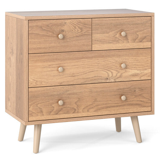 Wide Wooden Dresser with 4 Drawers for Bedroom Living Room-Walnut