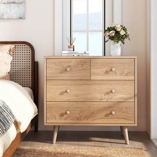 Wide Wooden Dresser with 4 Drawers for Bedroom Living Room-Walnut