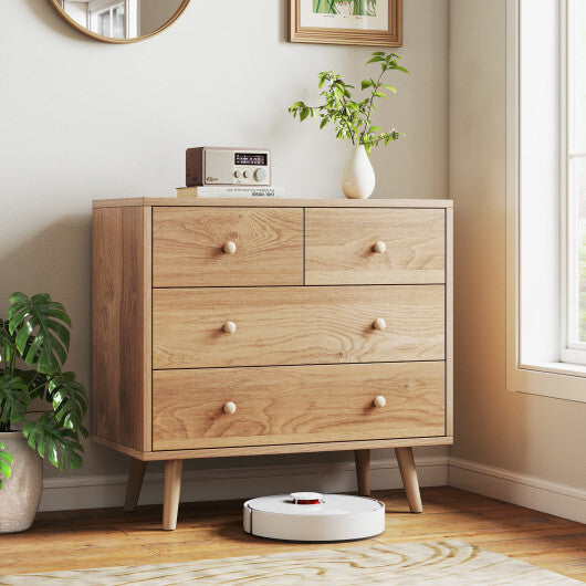 Wide Wooden Dresser with 4 Drawers for Bedroom Living Room-Walnut
