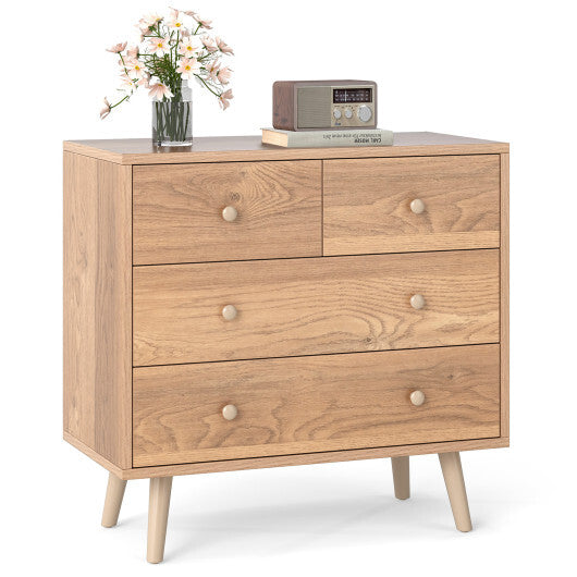 Wide Wooden Dresser with 4 Drawers for Bedroom Living Room-Walnut