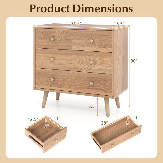 Wide Wooden Dresser with 4 Drawers for Bedroom Living Room-Walnut