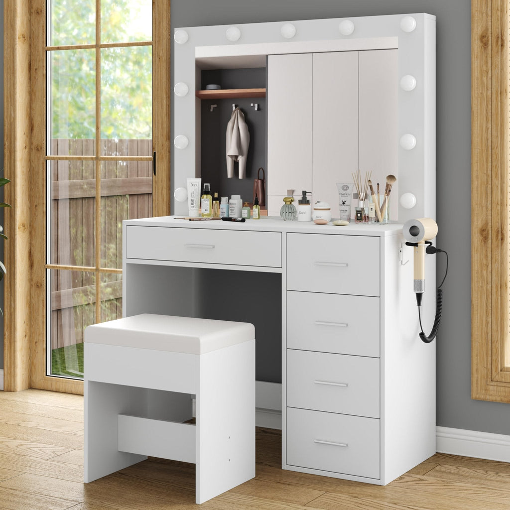 Vektaya US-VD001 Bedroom Makeup Vanity desk with LED Mirror, 5 Drawers