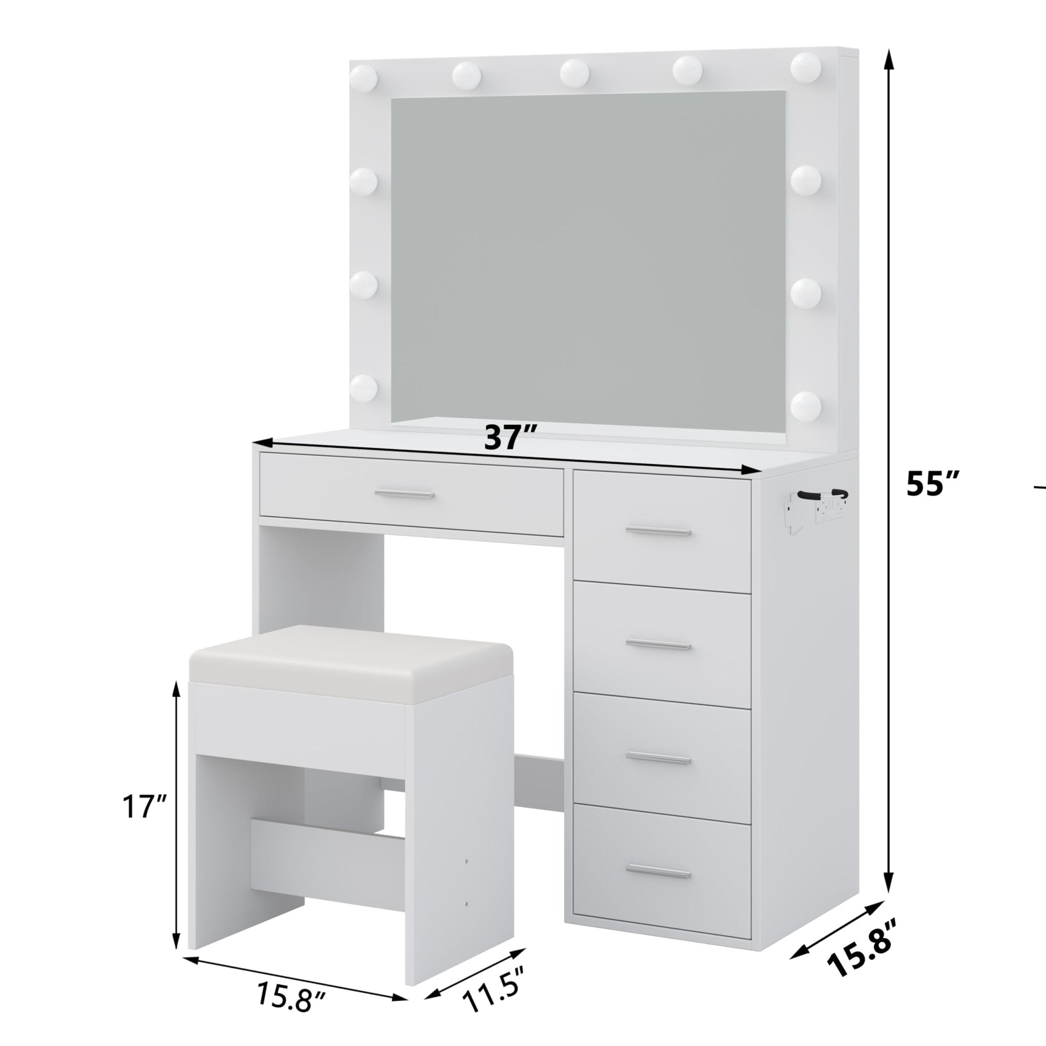 Vektaya US-VD001 Bedroom Makeup Vanity desk with LED Mirror, 5 Drawers