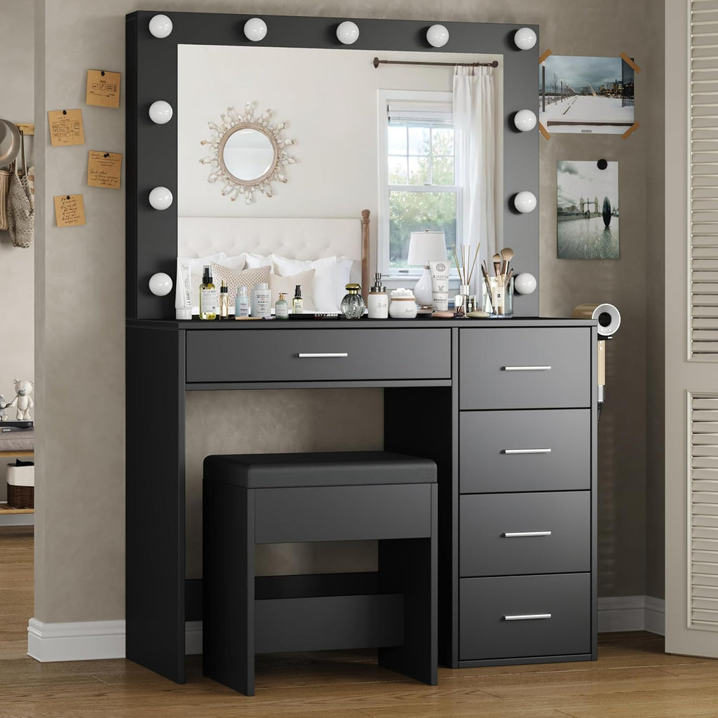 Vektaya US-VD001 Bedroom Makeup Vanity desk with LED Mirror, 5 Drawers