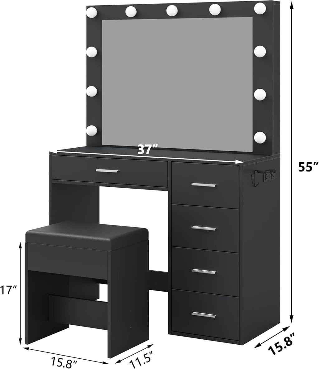 Vektaya US-VD001 Bedroom Makeup Vanity desk with LED Mirror, 5 Drawers